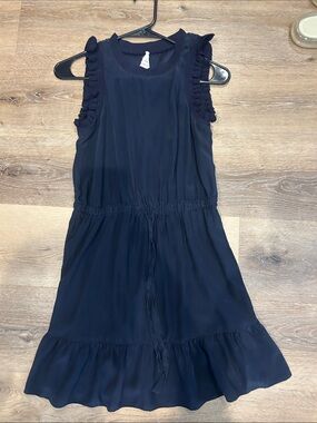 cinq a sept Navy Sleeveless Ruffle Detail Dress